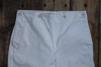 Vintage 1960s French wide leg sailor pants - fall front - white cotton trousers - 29" x 31"