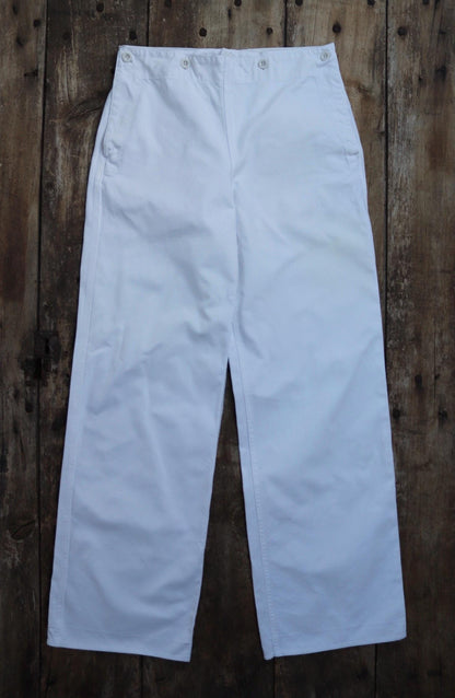 Vintage 1960s French wide leg sailor pants - fall front - white cotton trousers - 29" x 31"