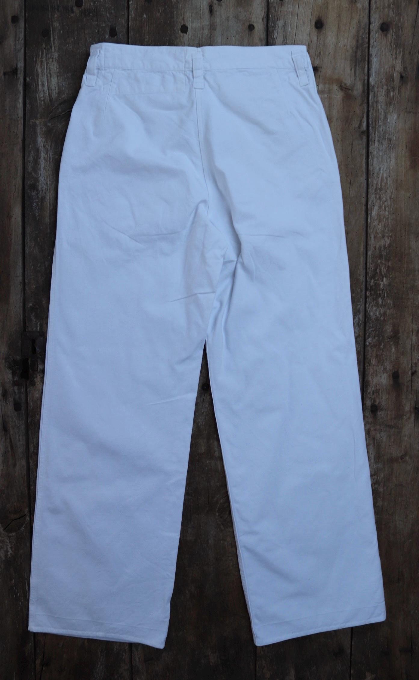 Vintage 1960s French wide leg sailor pants - fall front - white cotton trousers - 29" x 31"