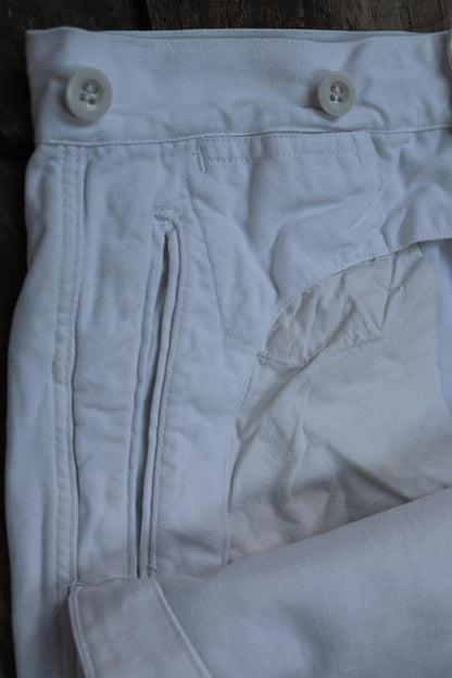 Vintage 1960s French wide leg sailor pants - fall front - white cotton trousers - 29" x 31"