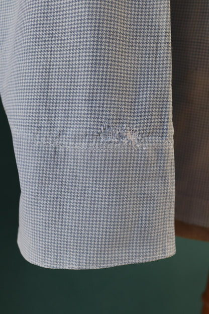 Vintage 1940s French chefs jacket - dogtooth check cotton - double breasted workwear - darned and repaired - 40” chest