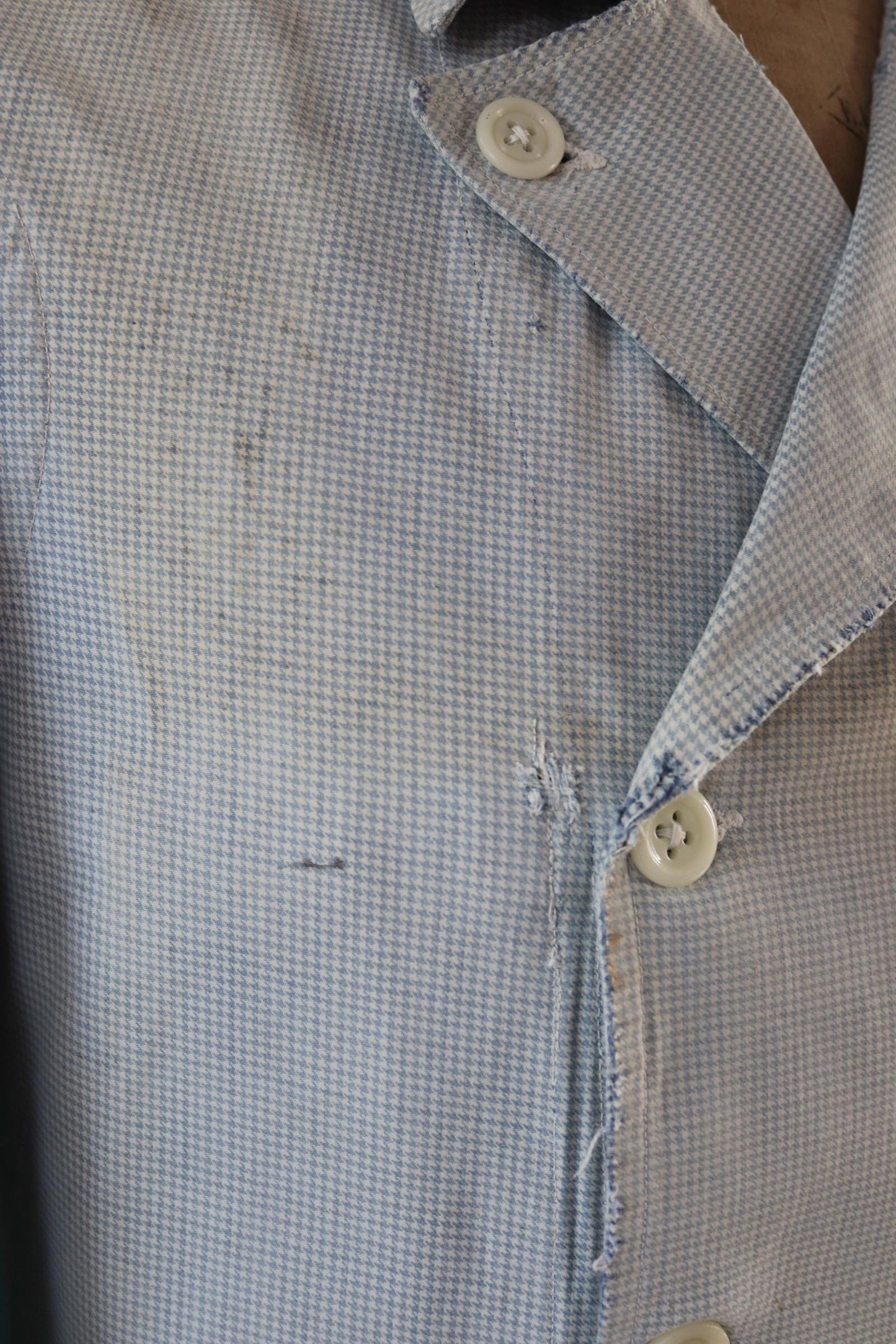 Vintage 1940s French chefs jacket - dogtooth check cotton - double breasted workwear - darned and repaired - 40” chest