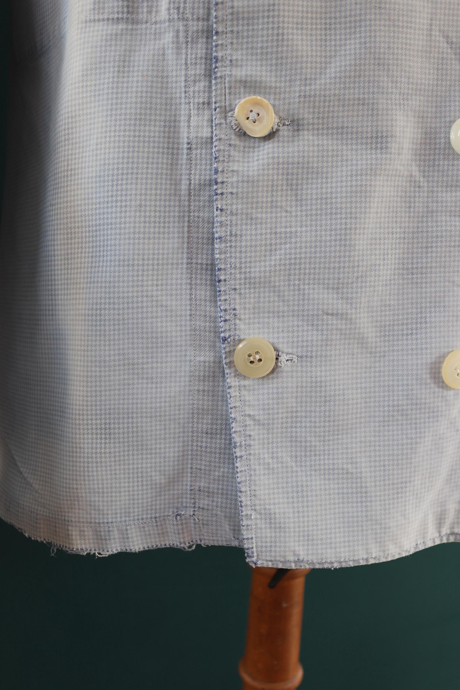 Vintage 1940s French chefs jacket - dogtooth check cotton - double breasted workwear - darned and repaired - 43” chest