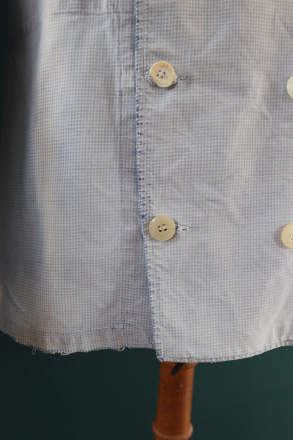 Vintage 1940s French chefs jacket - dogtooth check cotton - double breasted workwear - darned and repaired - 43” chest