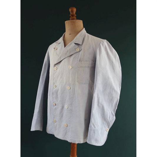 Vintage 1940s French chefs jacket - dogtooth check cotton - double breasted workwear - darned and repaired - 43” chest