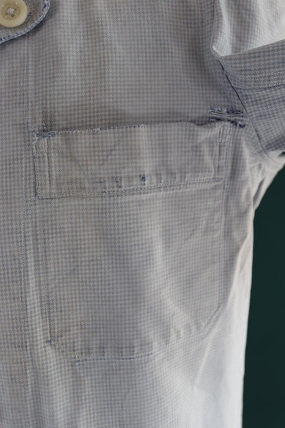 Vintage 1940s French chefs jacket - dogtooth check cotton - double breasted workwear - darned and repaired - 43” chest