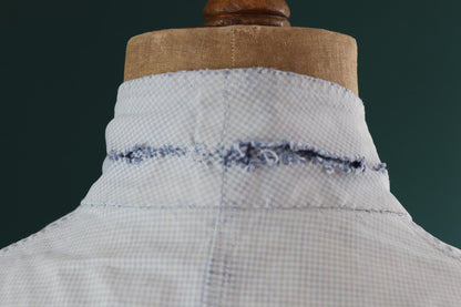 Vintage 1940s French chefs jacket - dogtooth check cotton - double breasted workwear - darned and repaired - 43” chest