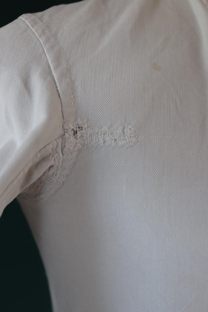 Vintage 1930s French chefs jacket - white cotton - double breasted workwear - darned and repaired - 37” chest
