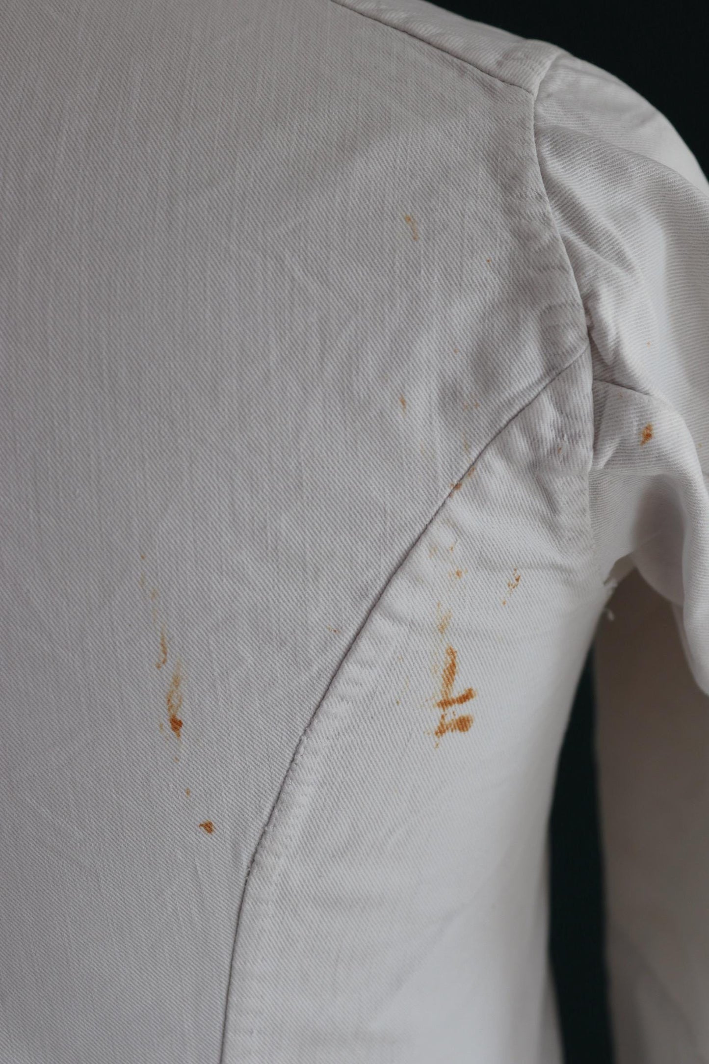 Vintage 1930s French chefs jacket - white cotton - double breasted workwear - darned and repaired - 37” chest