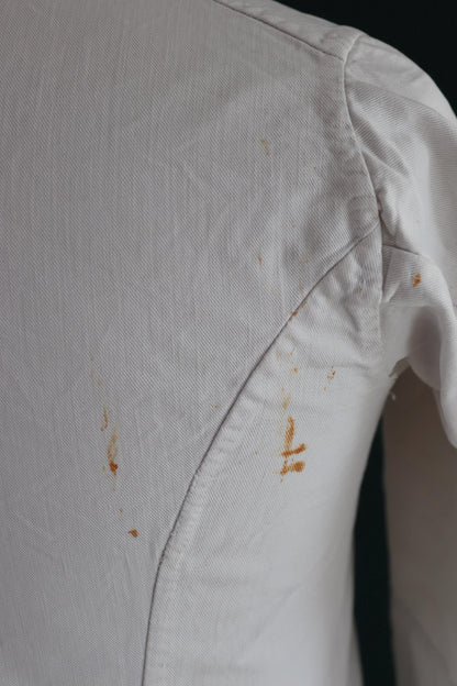 Vintage 1930s French chefs jacket - white cotton - double breasted workwear - darned and repaired - 37” chest