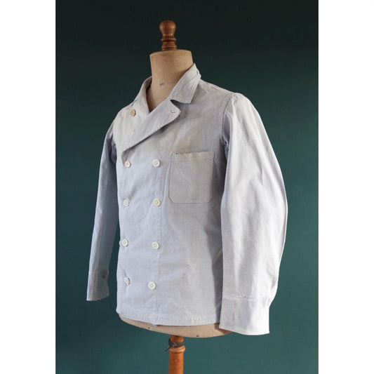 Vintage 1940s French chefs jacket - dogtooth check cotton - double breasted workwear - darned and repaired - 40” chest