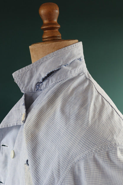 Vintage 1940s French chefs jacket - dogtooth check cotton - double breasted workwear - darned and repaired - 40” chest