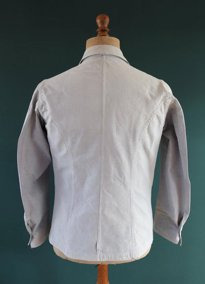 Vintage 1940s French chefs jacket - dogtooth check cotton - double breasted workwear - darned and repaired - 40” chest