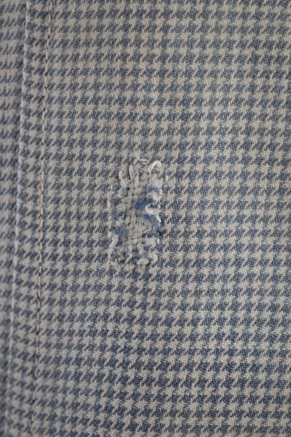 Vintage 1960s French chefs jacket - dogtooth check cotton - double breasted workwear - darned and repaired - 44” chest