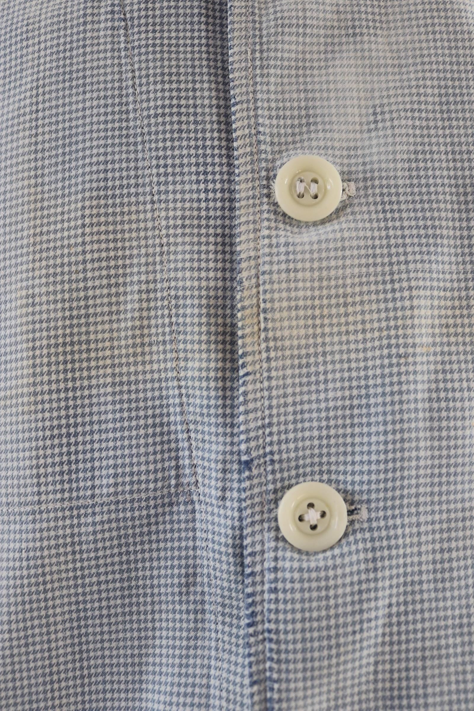 Vintage 1960s French chefs jacket - dogtooth check cotton - double breasted workwear - darned and repaired - 44” chest