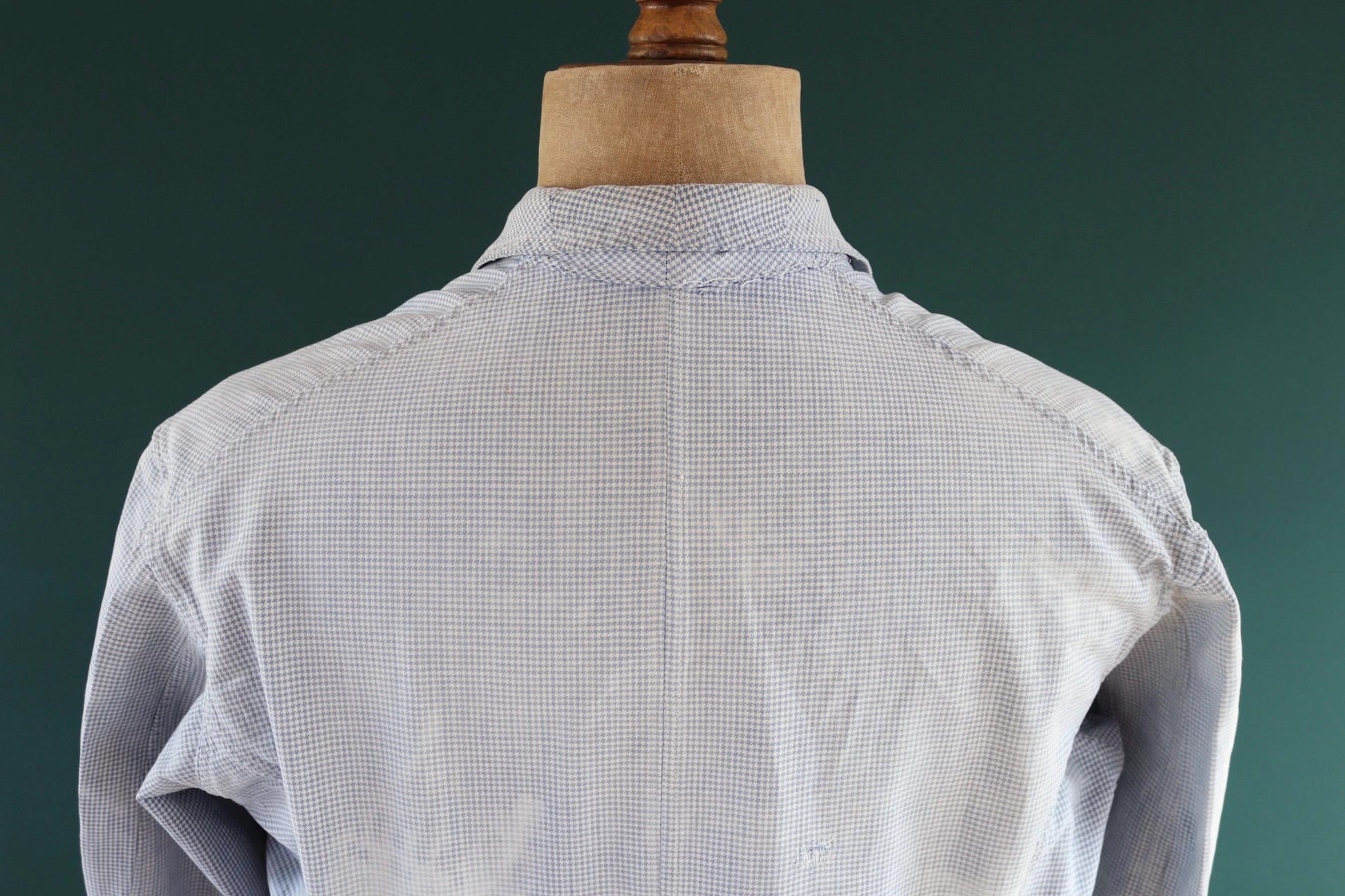 Vintage 1960s French chefs jacket - dogtooth check cotton - double breasted workwear - darned and repaired - 44” chest
