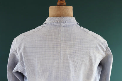 Vintage 1960s French chefs jacket - dogtooth check cotton - double breasted workwear - darned and repaired - 44” chest