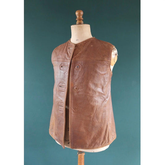 Vintage 1940s ATS horsehide leather jerkin - WW2 battledress vest - British military - land girl - 36" chest