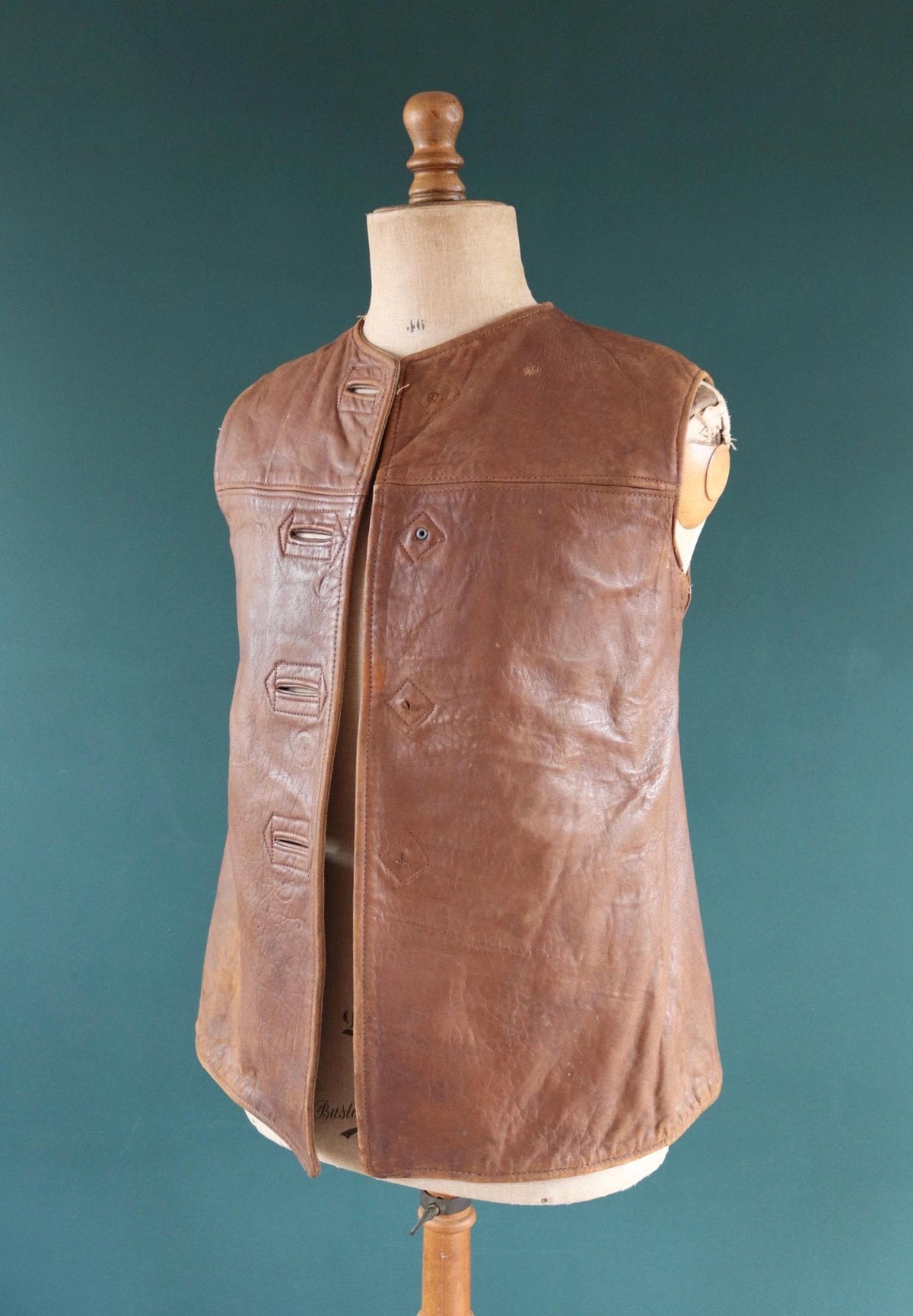 Vintage 1940s ATS horsehide leather jerkin - WW2 battledress vest - British military - land girl - 36" chest