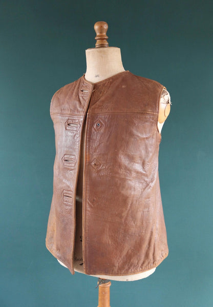 Vintage 1940s ATS horsehide leather jerkin - WW2 battledress vest - British military - land girl - 36" chest