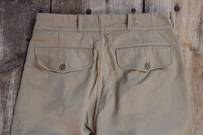 Vintage 1960s French army chinos - military trousers - pleated pants - 27" x 30"