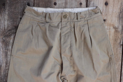 Vintage 1960s French army chinos - military trousers - pleated pants - 27" x 30"
