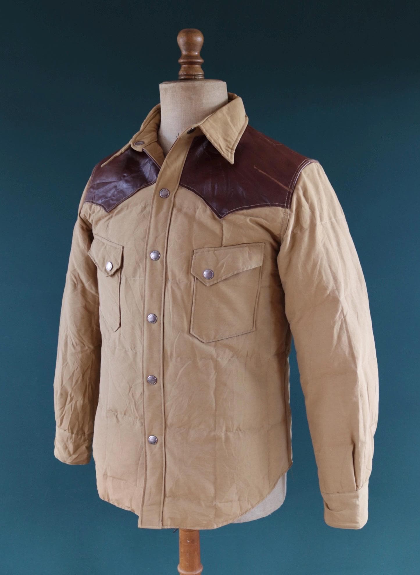 Sugar Cane down jacket - leather yoke - insulated puffer - 40" chest