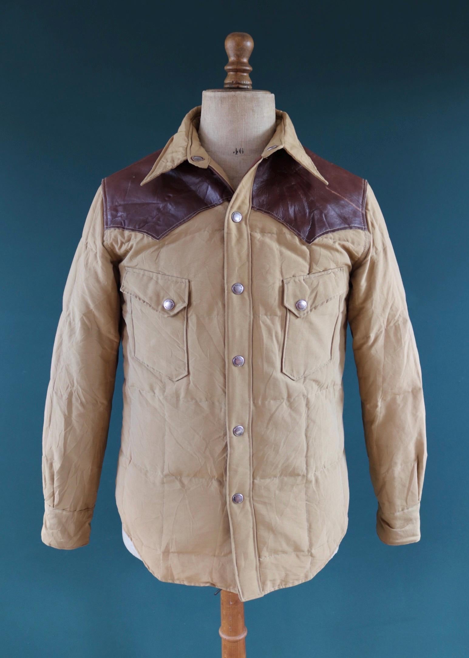 Sugar Cane down jacket - leather yoke - insulated puffer - 40" chest