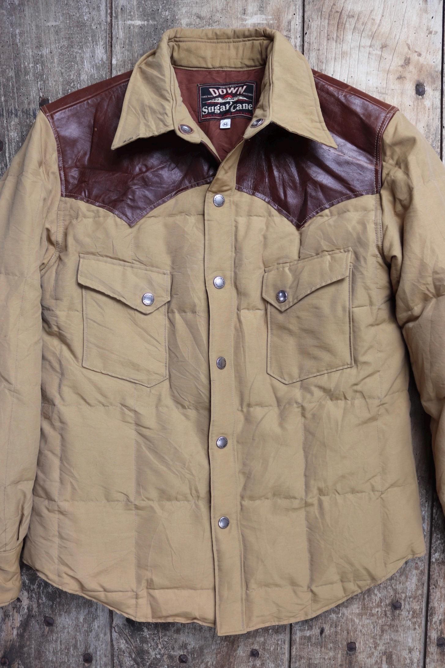 Sugar Cane down jacket - leather yoke - insulated puffer - 40" chest