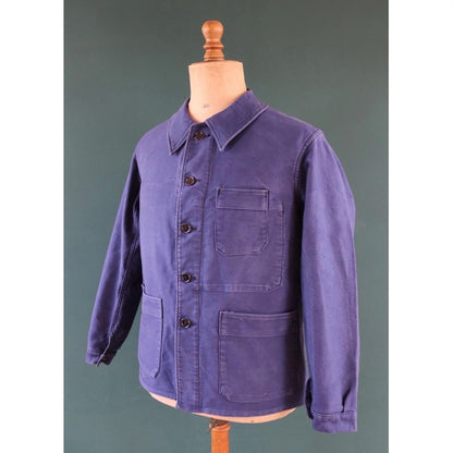 Vintage 1950s French blue moleskin workwear jacket - chore coat - Adolphe Lamont - 43" chest