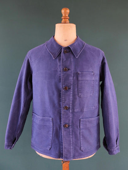 Vintage 1950s French blue moleskin workwear jacket - chore coat - Adolphe Lamont - 43" chest