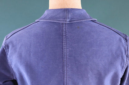Vintage 1950s French blue moleskin workwear jacket - chore coat - Adolphe Lamont - 43" chest