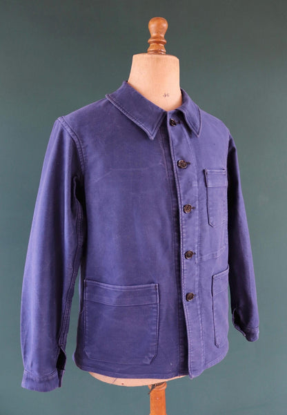 Vintage 1950s French blue moleskin workwear jacket - chore coat - Adolphe Lamont - 43" chest