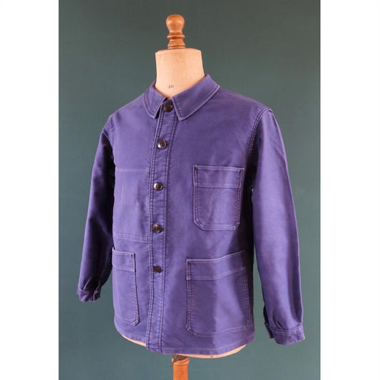Vintage 1970s French blue moleskin workwear jacket - chore coat - Adolphe Lamont - 44" chest