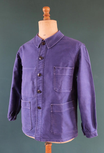 Vintage 1970s French blue moleskin workwear jacket - chore coat - Adolphe Lamont - 44" chest