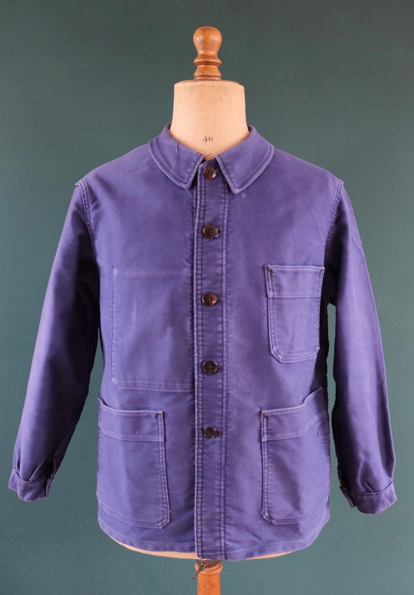 Vintage 1970s French blue moleskin workwear jacket - chore coat - Adolphe Lamont - 44" chest
