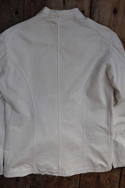 Vintage 1930s French chefs jacket - white cotton - double breasted workwear - darned and repaired - 36” chest