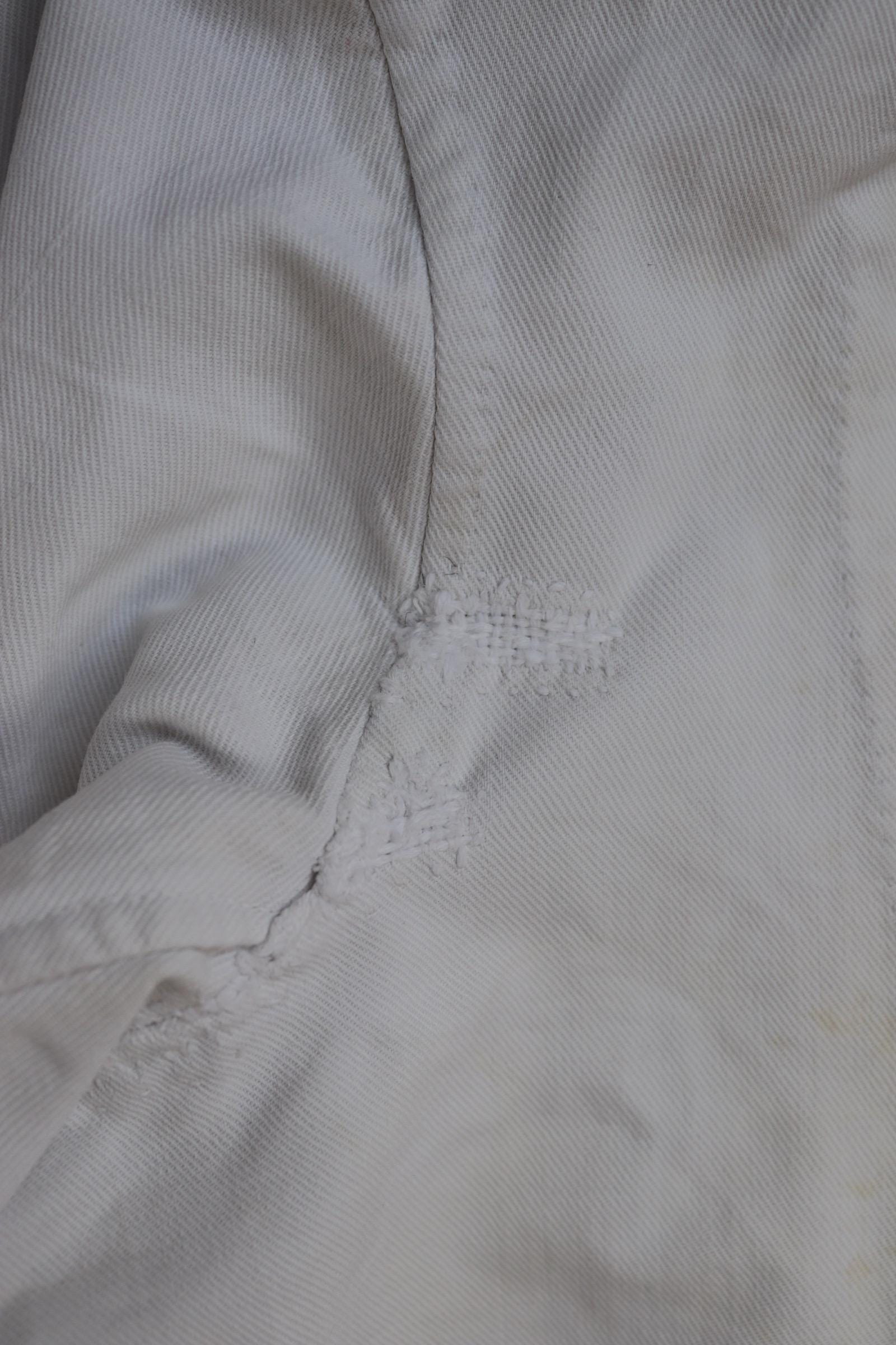 Vintage 1930s French chefs jacket - white cotton - double breasted workwear - darned and repaired - 36” chest