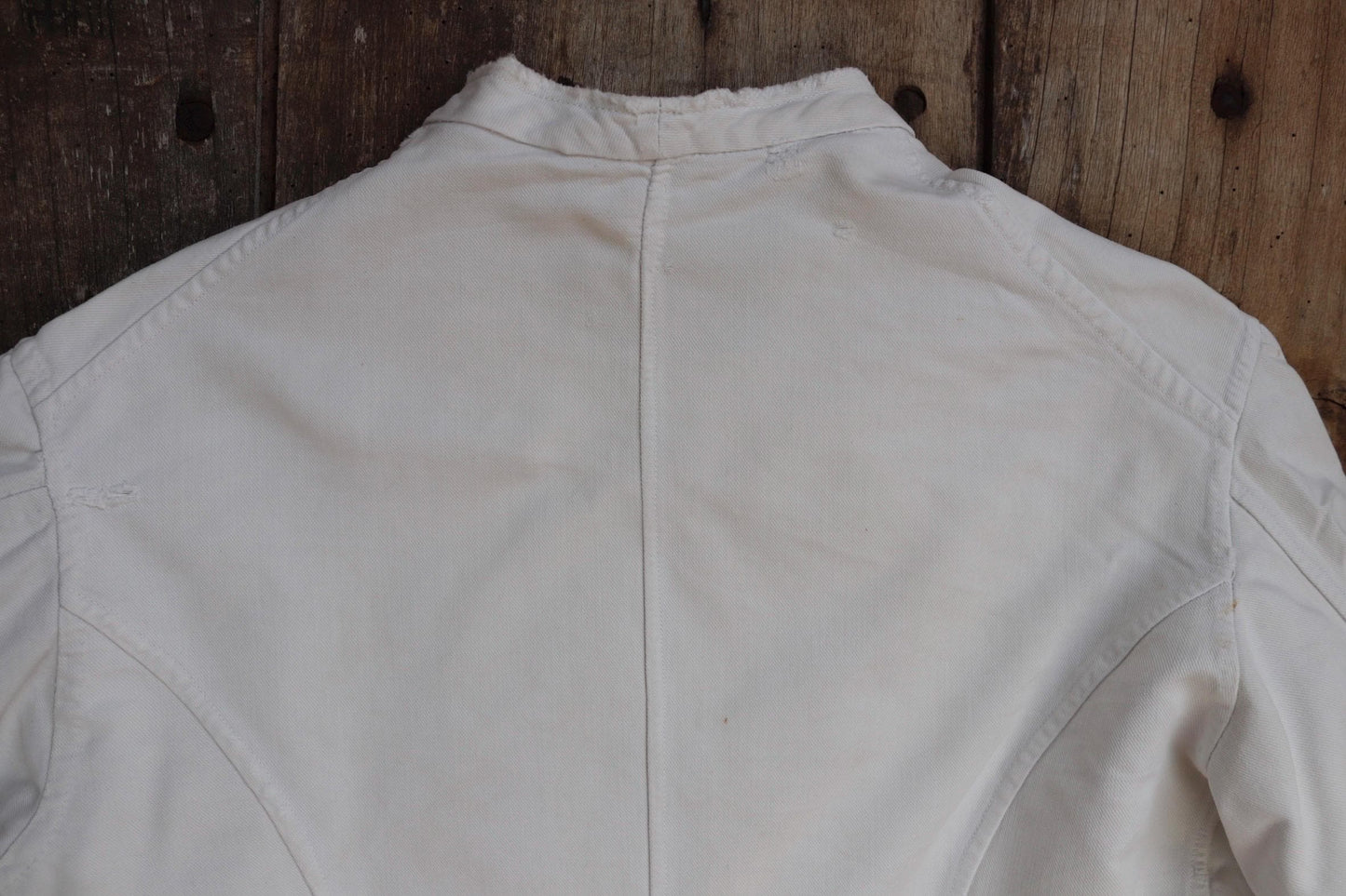 Vintage 1930s French chefs jacket - white cotton - double breasted workwear - darned and repaired - 36” chest