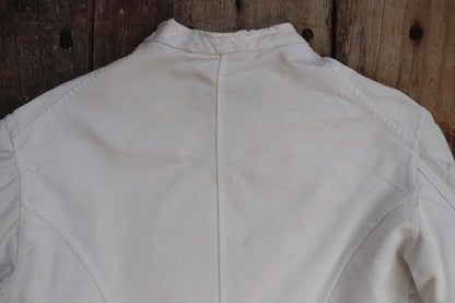 Vintage 1930s French chefs jacket - white cotton - double breasted workwear - darned and repaired - 36” chest