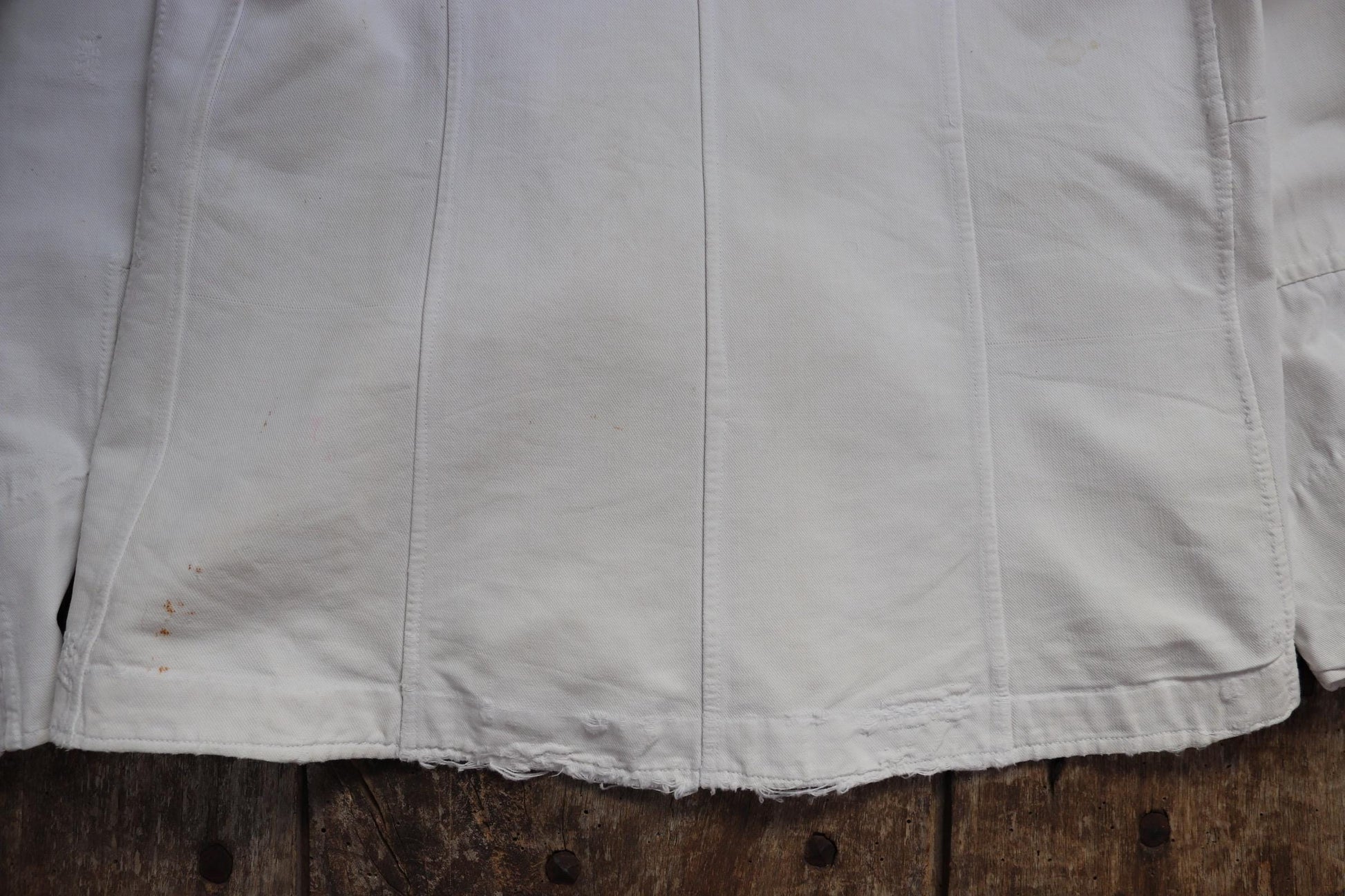 Vintage 1930s French chefs jacket - white cotton - double breasted workwear - darned and repaired - 36” chest