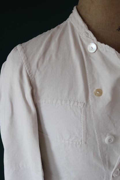 Vintage 1930s French chefs jacket - white cotton - double breasted workwear - darned and repaired - 37” chest
