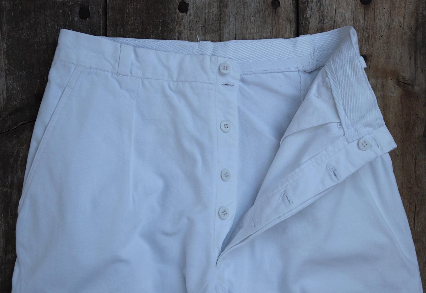 Vintage 1960s French white cotton trousers - military pants - 29" x 28"