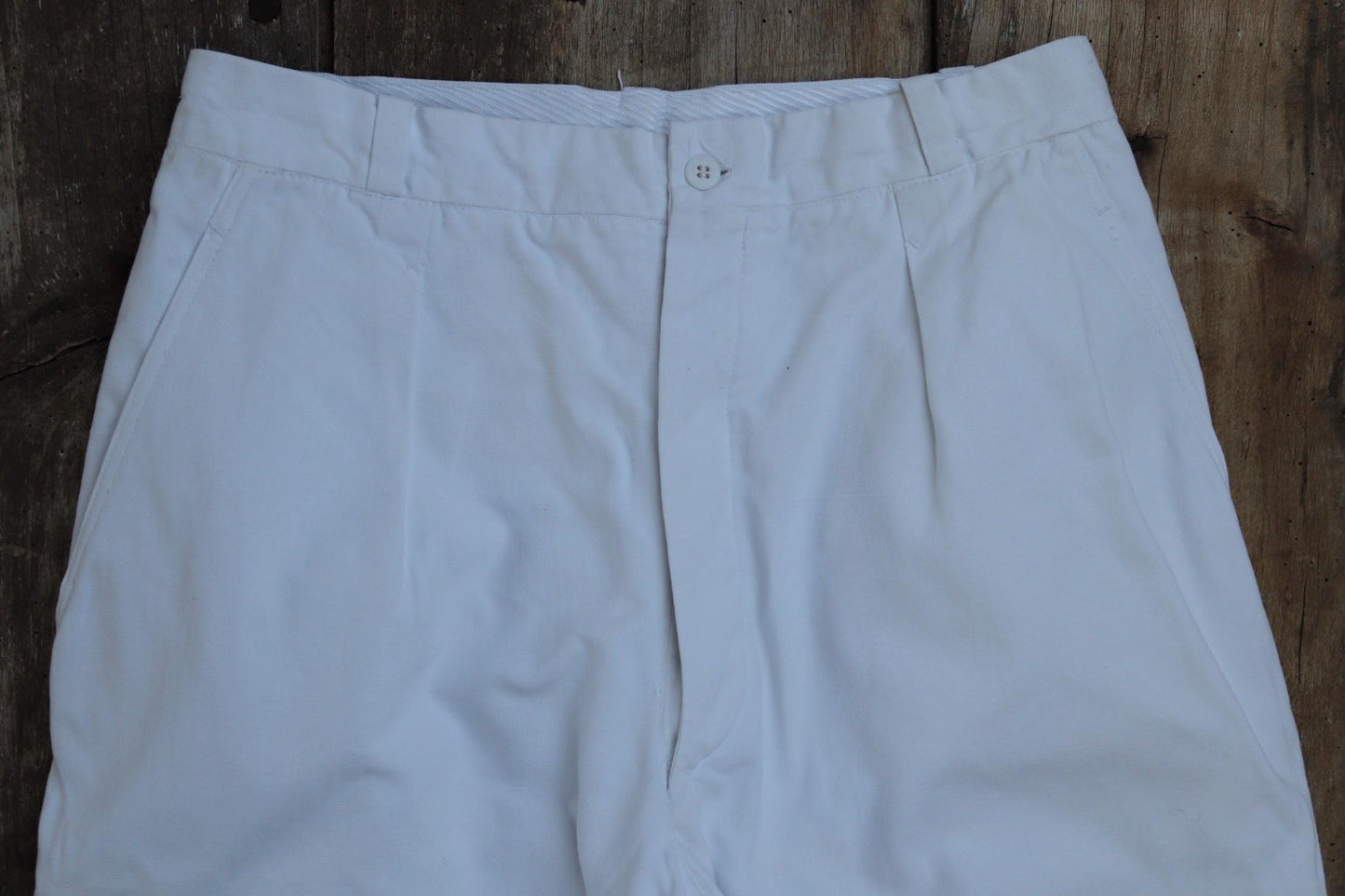 Vintage 1960s French white cotton trousers - military pants - 29" x 28"