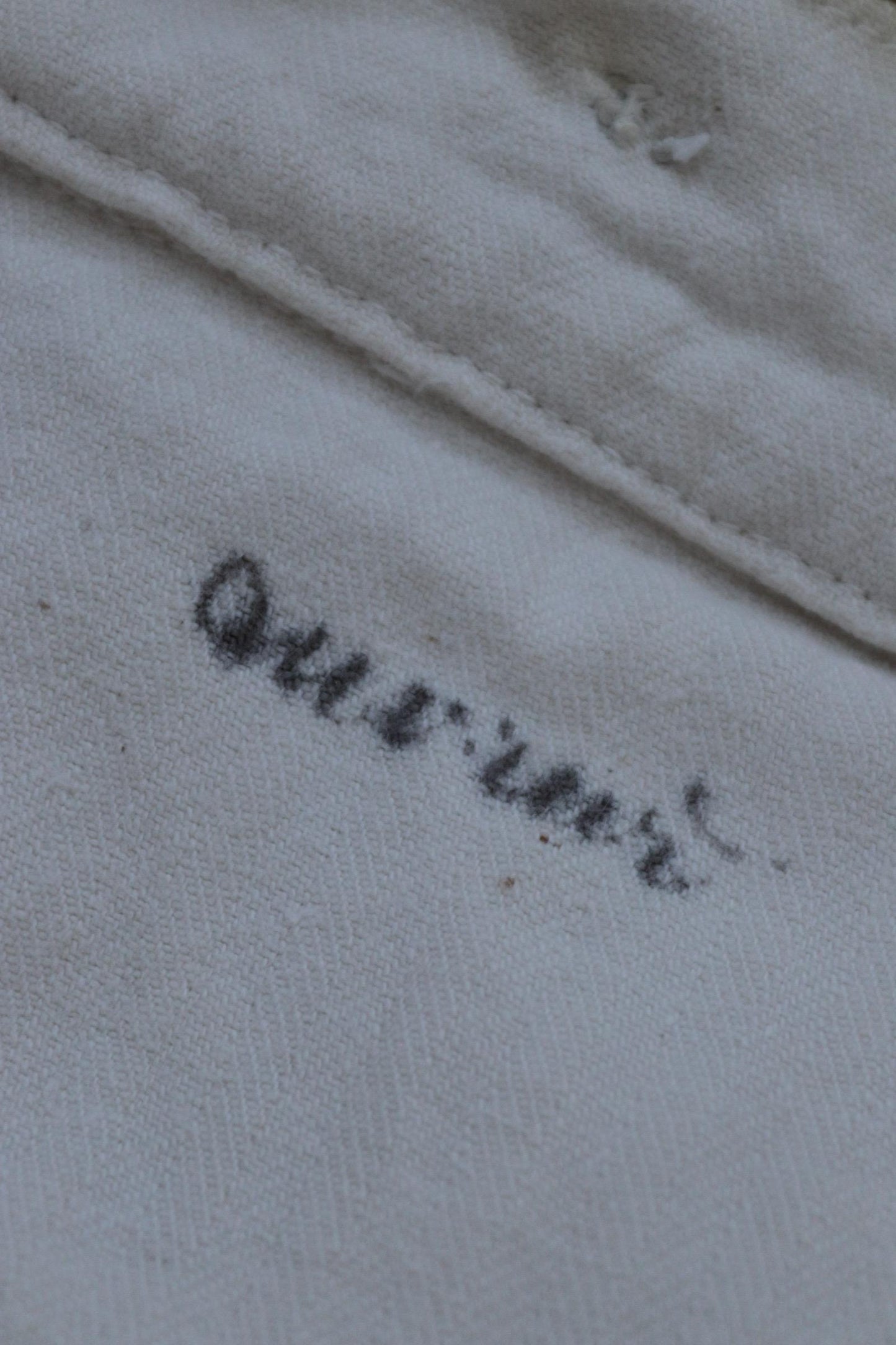 Antique 1910s French white military trousers - buckle back - herringbone cotton - 31” x 26”