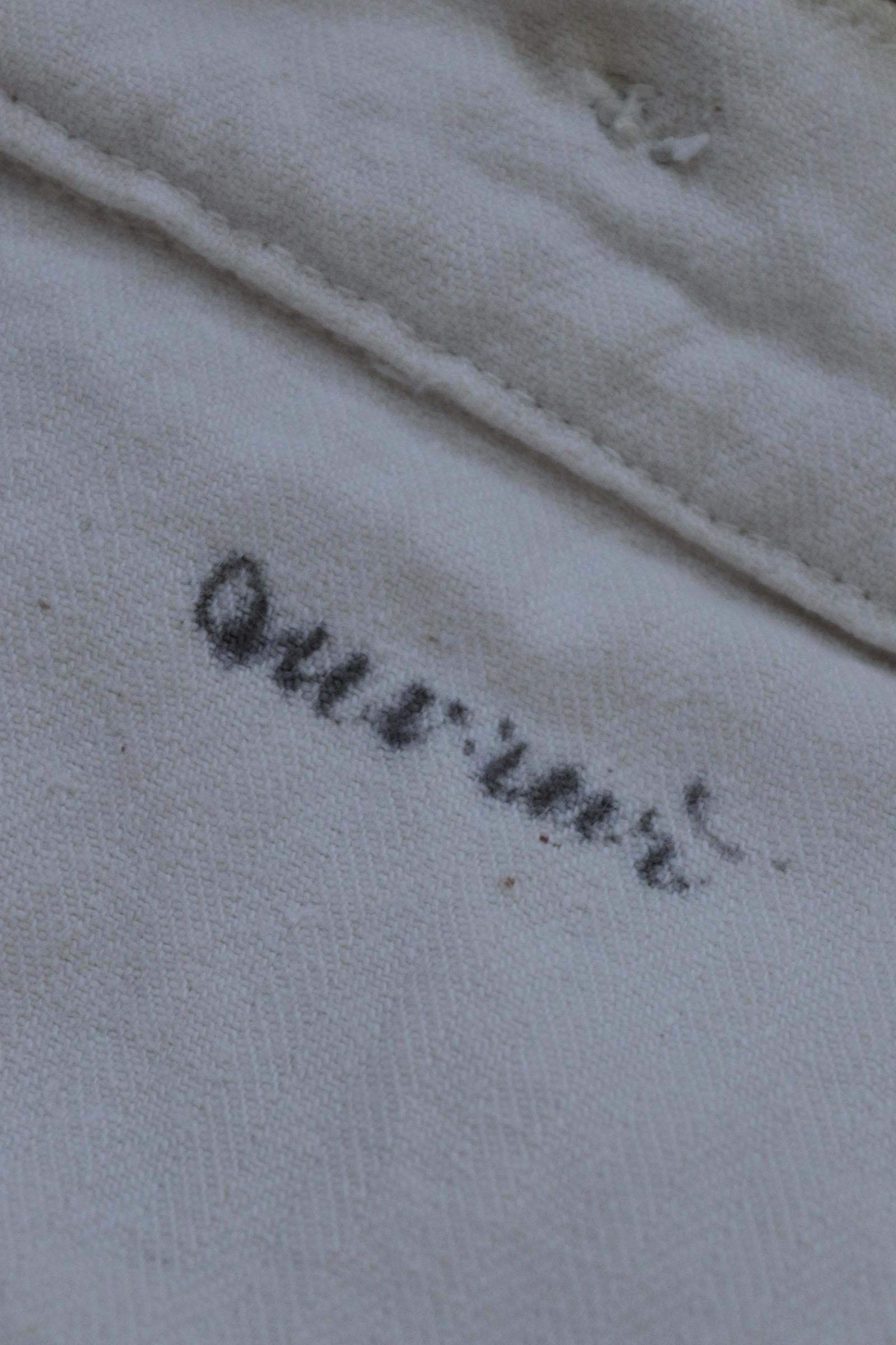 Antique 1910s French white military trousers - buckle back - herringbone cotton - 31” x 26”