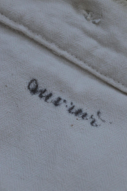 Antique 1910s French white military trousers - buckle back - herringbone cotton - 31” x 26”
