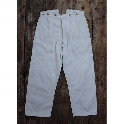 Antique 1910s French white military trousers - buckle back - herringbone cotton - 31” x 26”