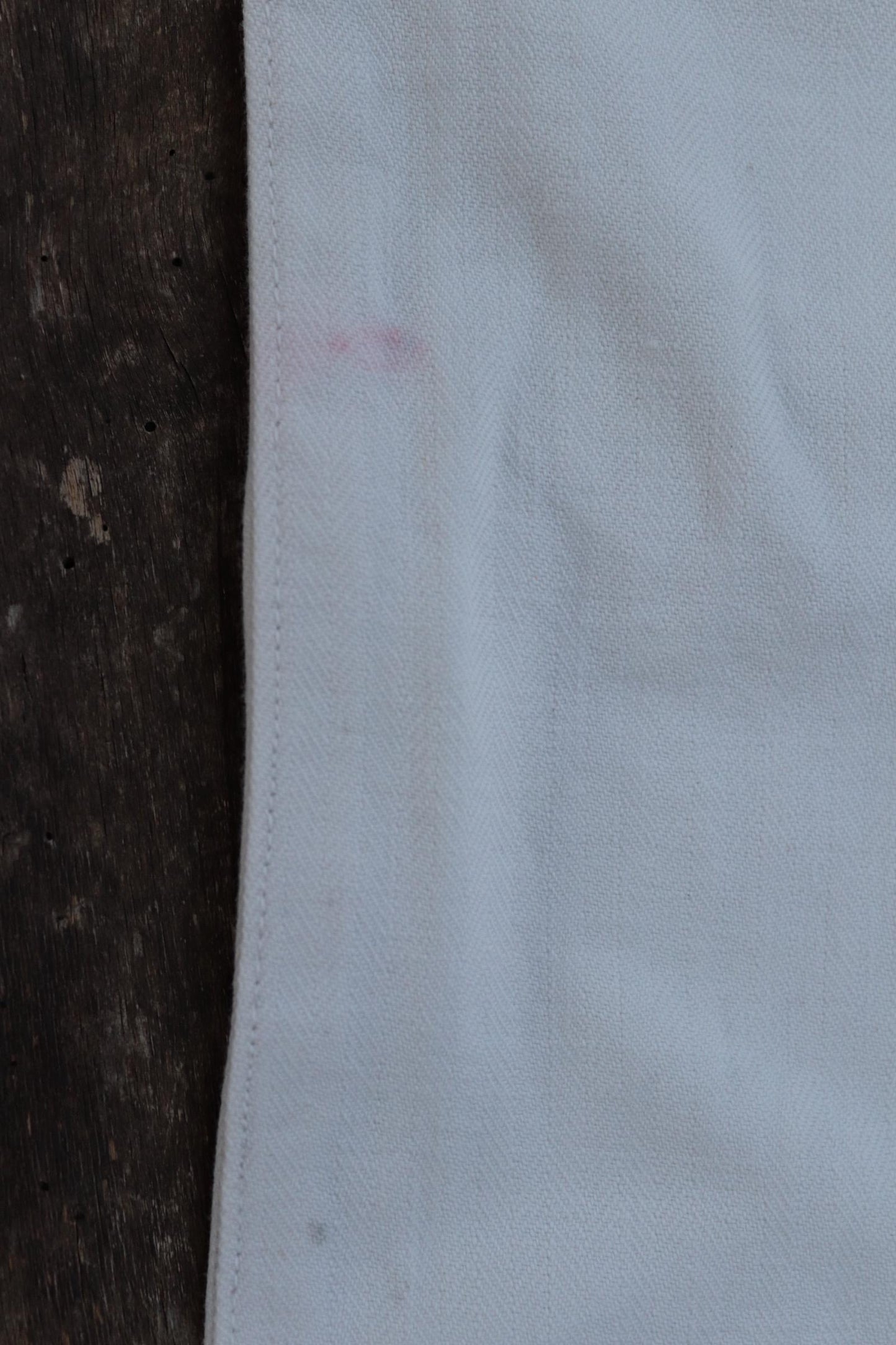 Antique 1910s French white military trousers - buckle back - herringbone cotton - 31” x 26”