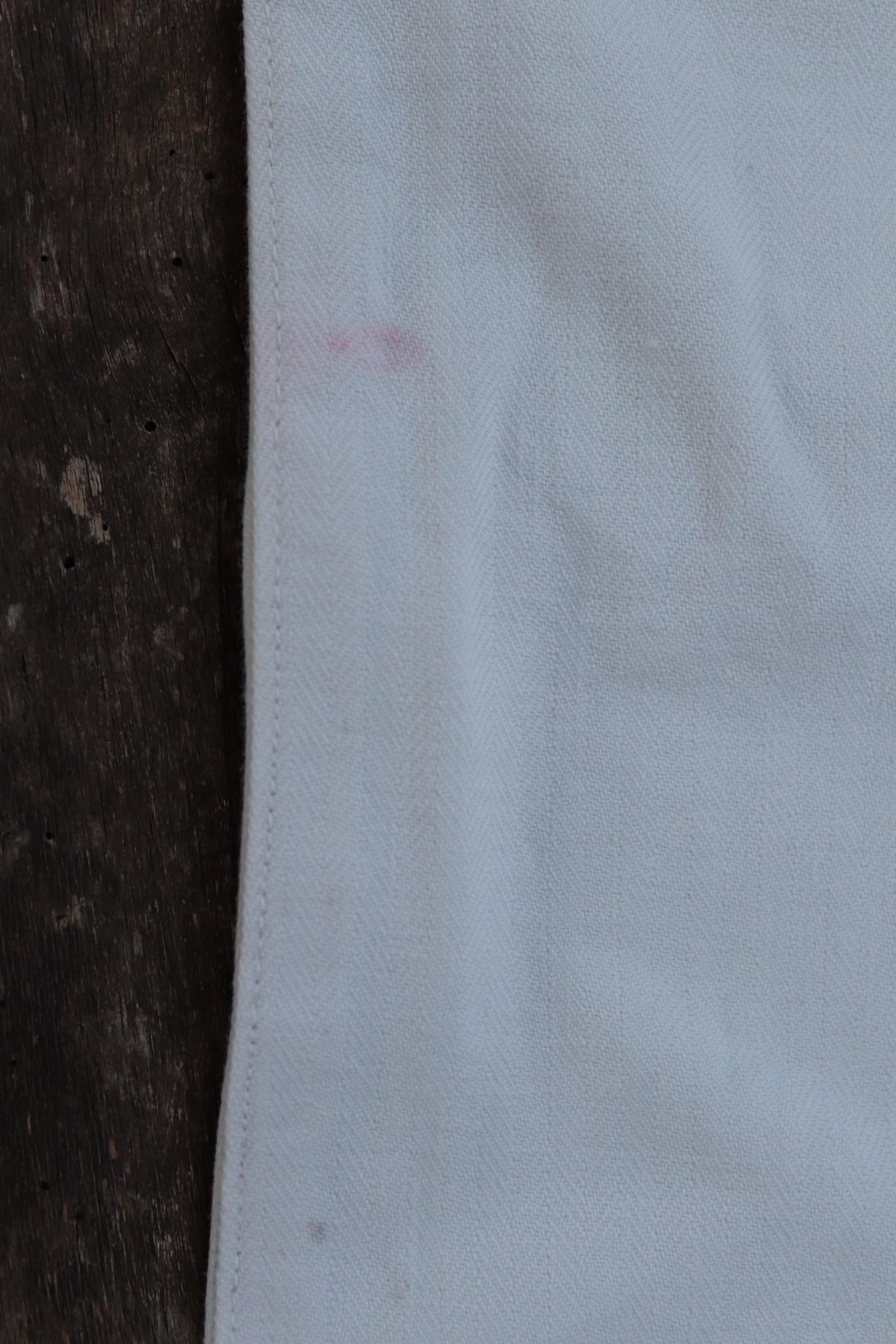 Antique 1910s French white military trousers - buckle back - herringbone cotton - 31” x 26”